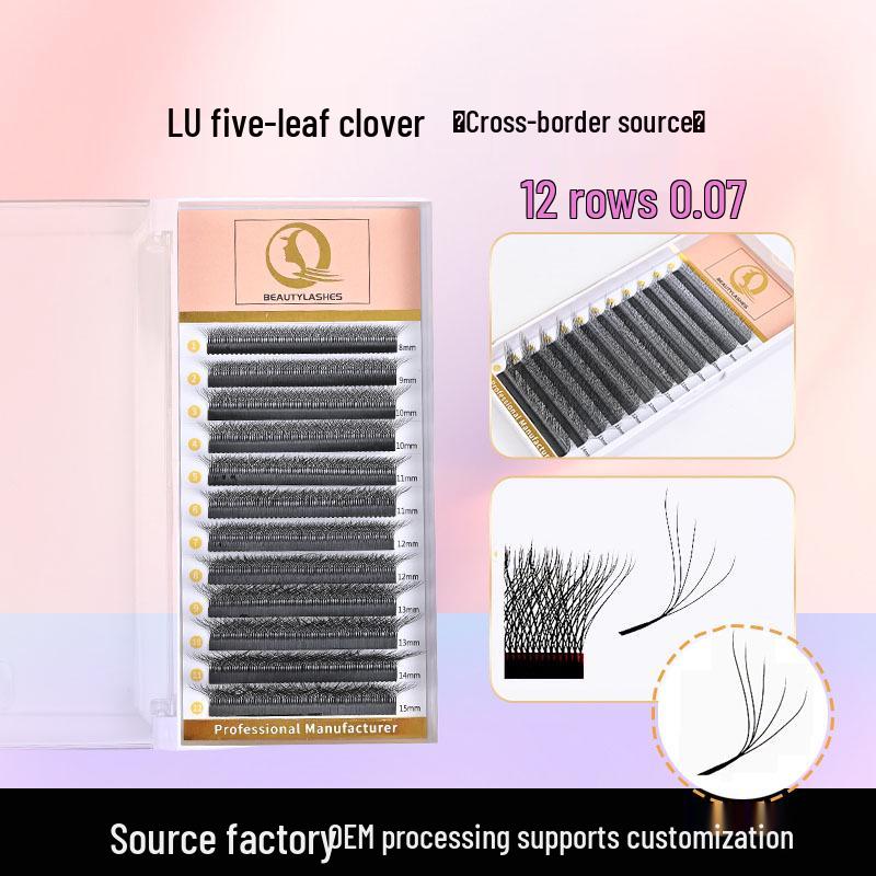 

12 Rows Five-Leaf Clover Curled Thick Natural Grafting False Eyelashes - Blooming Clover Type 9mm
