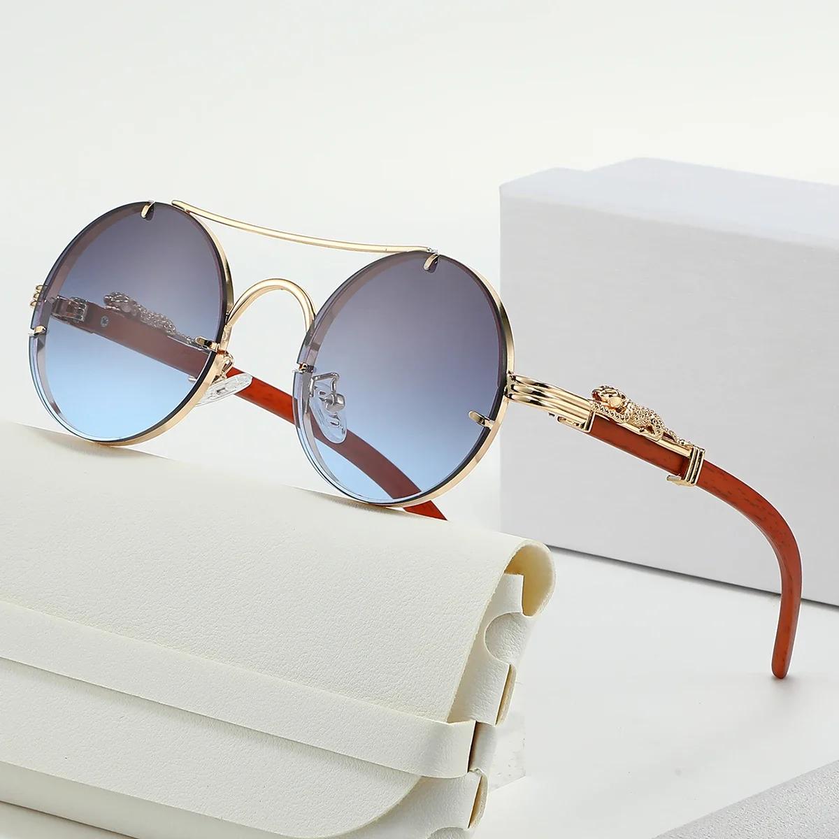 

New Fashion Round Double Beam Leopard Head Men s Sun Glasses Luxury Metal Frame Women s Multi Color Outdoor Travel Sun Glasses