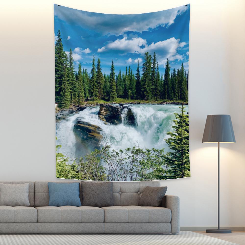 Anpassbares Naturwald-Wasserfall-Landschafts-Wandteppich-Dekorations-Wandbild-Wandteppich Wohnzimmer Leinwand-Wand-Wandteppich