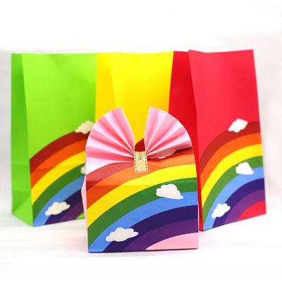 25pcsrainbow Kraft Paper Vertical Exquisite Gift Birthday Food Kraft Paper Bag Gift Packaging Snack Bag Supplies