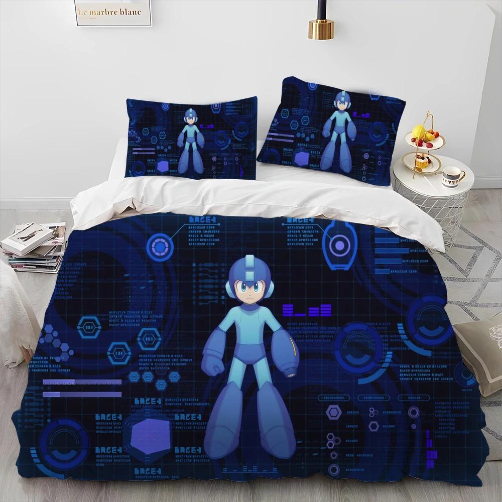 Rockman Megaman Game Bedding Set Game Fans Gift Bedroom Decor For Kids Adults Duvet Cover Set King Queen Size Bedding Set