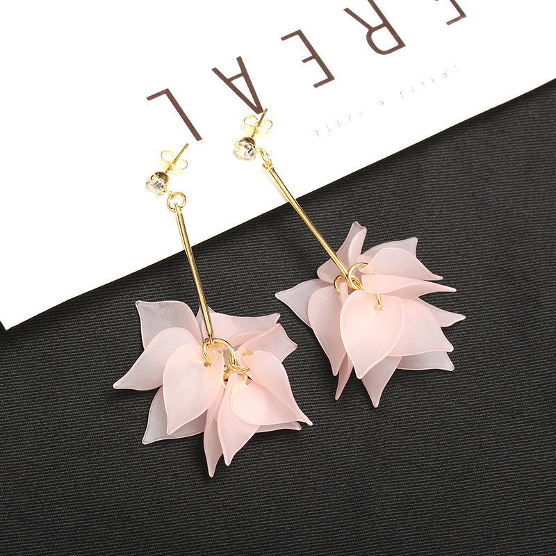 Korean Flower Petals and Leaves Long Fringed Stud Earrings, Japanese and Korean Personality Small, Fresh and Versatile Student Jewelry