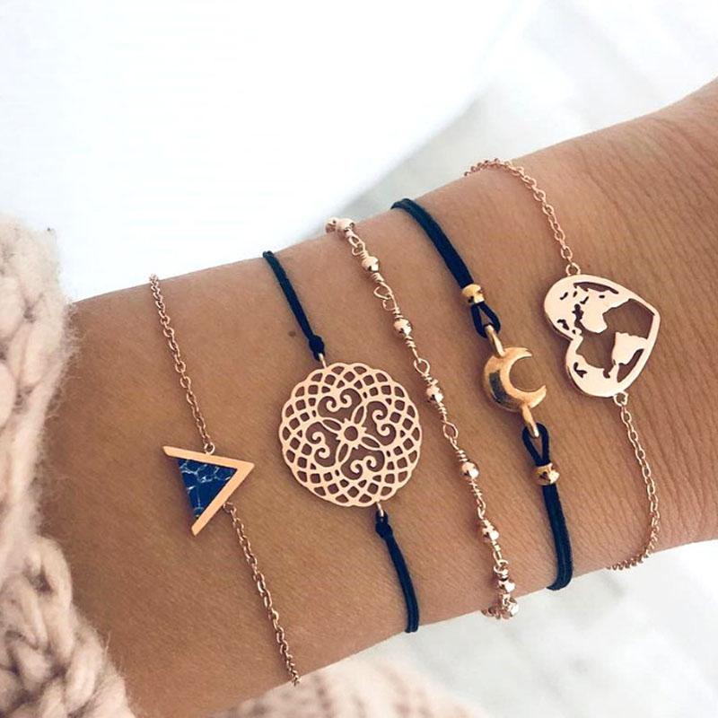 SUMENG Bohemian Black Beads Chain Bracelets Bangles For Women Fashion Heart Compass Rope   Sets Jewelry 2025 Gifts
