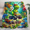 1 Stück Dinosaurier Geländewagen Campingdecke, Mehrjahreszeiten Universal für Schlafzimmer Wohnzimmer Camping, Flanell 2D Flaches Dekor