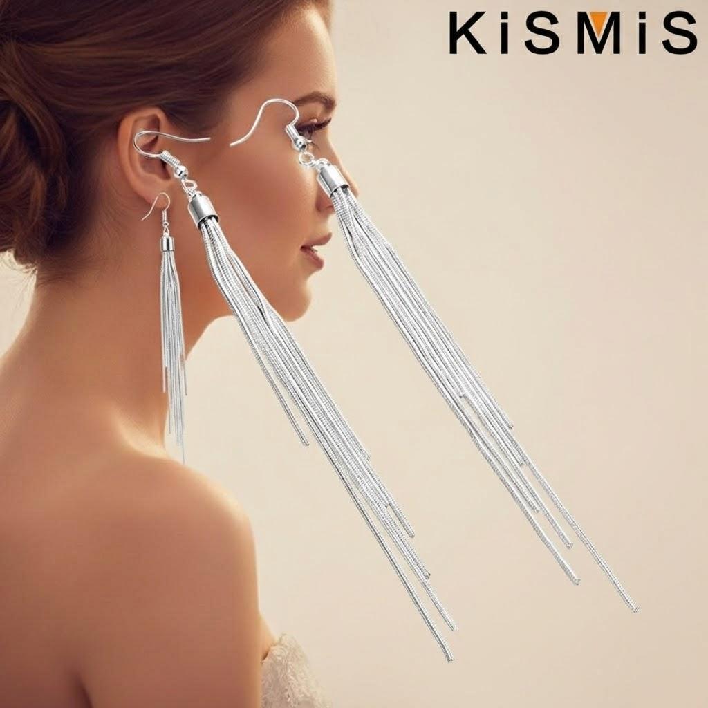 Fashion Long Tassel Earrings for Women Hook Drop Earrings Ladies Trendy Pendant Jewelry 1 Pair серебряный