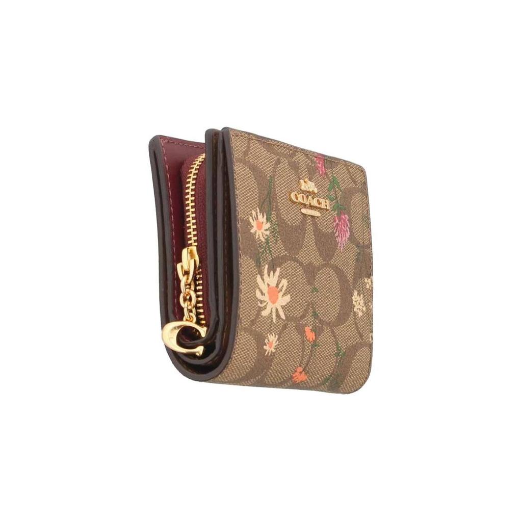 Coach Snap Wallet Classic Monogram Canvas With Leather Wildflower Print Two-Fold Wallet Women Wallet C8734-IME7V