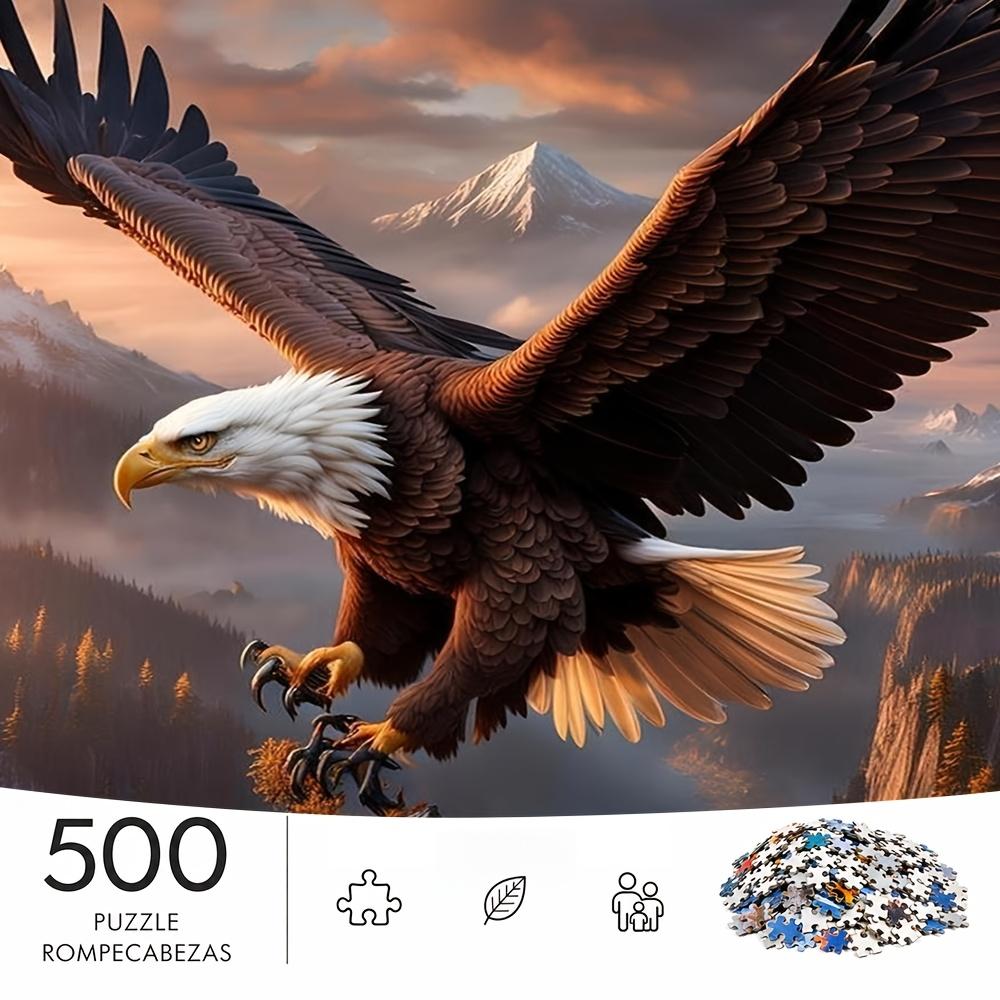 500pcs/Puzzle Game for Endurance And Logic Training - Exquisite Puzzle - (Eagle Soaring Over Mountain Ranges with Distant Snow Peaks Reflecting Sunset