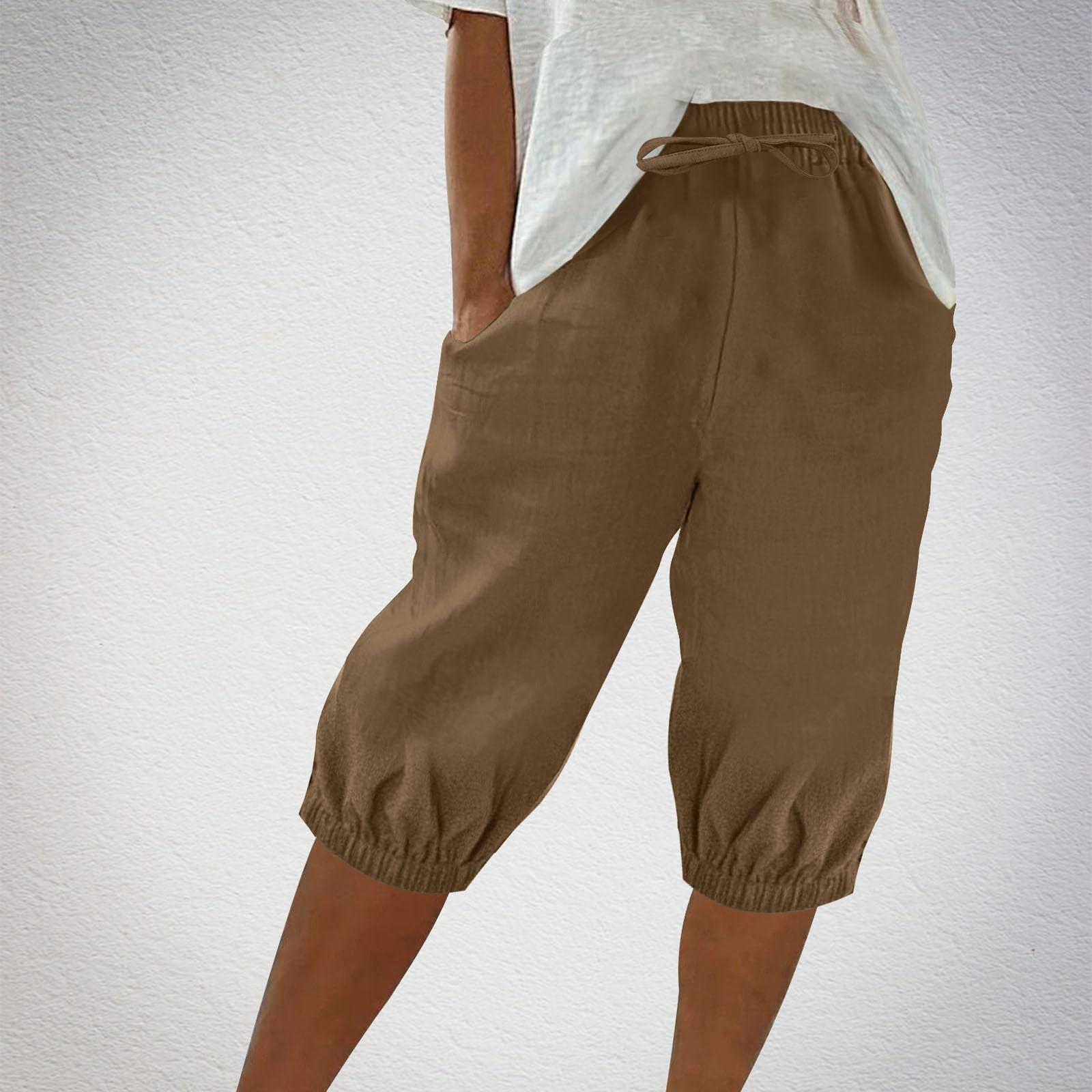 

Женские модные свободные повседневные эластичные хлопковые брюки со шнурком, однотонные, пять штанов XL хаки