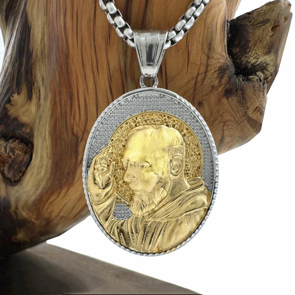 Unisex Love& Peace Golden Jesus Pendant 316L Stainless Steel Christian Saints Cross Necklace