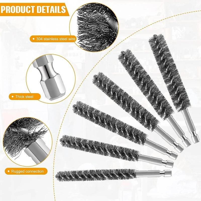 Drill Wire Brush Kit Stainless Steel Pipe Tube Cleaning Brush Hex Shank Power Drill Attachment For Rust Removal Carbon Cleaning