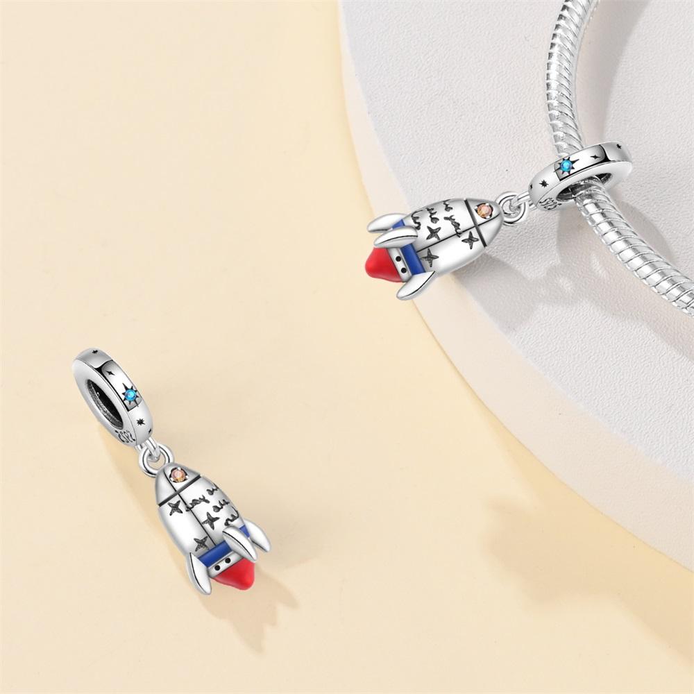 Original Charms Copper Space Rocket Pendant Beads Fit Bracelet Women Jewelry Making Diy Gift