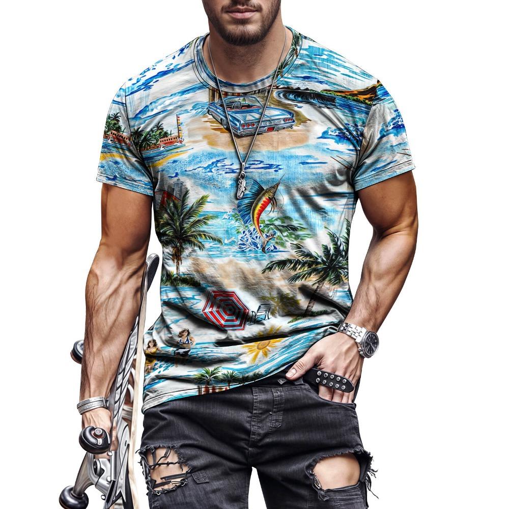 Erkek Hawaii 2025 Y2k Moda Tişört Sokak Harajuku Retro Yazı Baskılı Günlük Üst