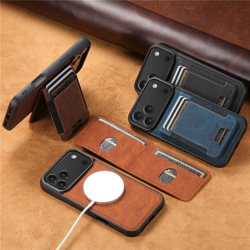 2 IN 1 N52 Magnetic Attraction Wallet Case For iPhone 17 12 13 14 Plus 15 16 Pro Max 16e 17e Air For Magsafe Retro Leather Cover