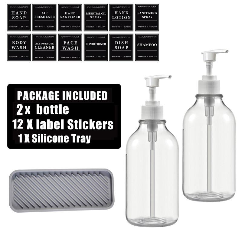 Flacon de loțiune transparentă de 500 ml Flacon reîncărcabil cu etichete cu flacon de loțiune Suporturi de perete Balsam șampon