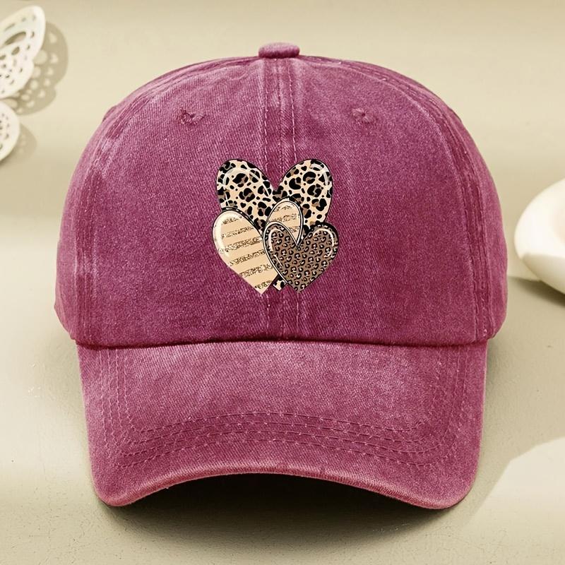 WomenS  MenS Baseball Cap with Heart  Leopard Print  Breathable Snapback Structured FitAppropriate for Any Season One Size