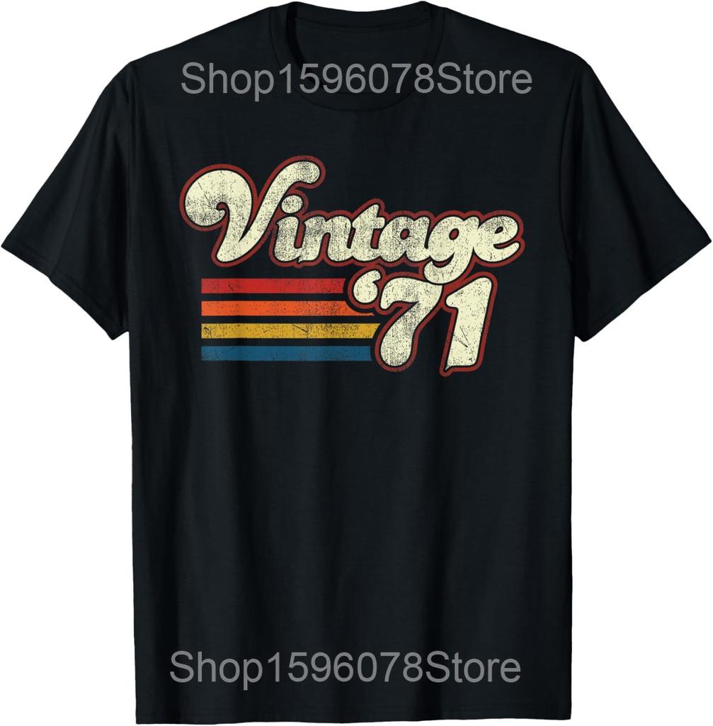 Awesome Since 1971 Birthday Retro T Shirts Men Women Pure Cotton Humor Streetwear Tee Shirt Short Sleeve Unisex Loose Clothing