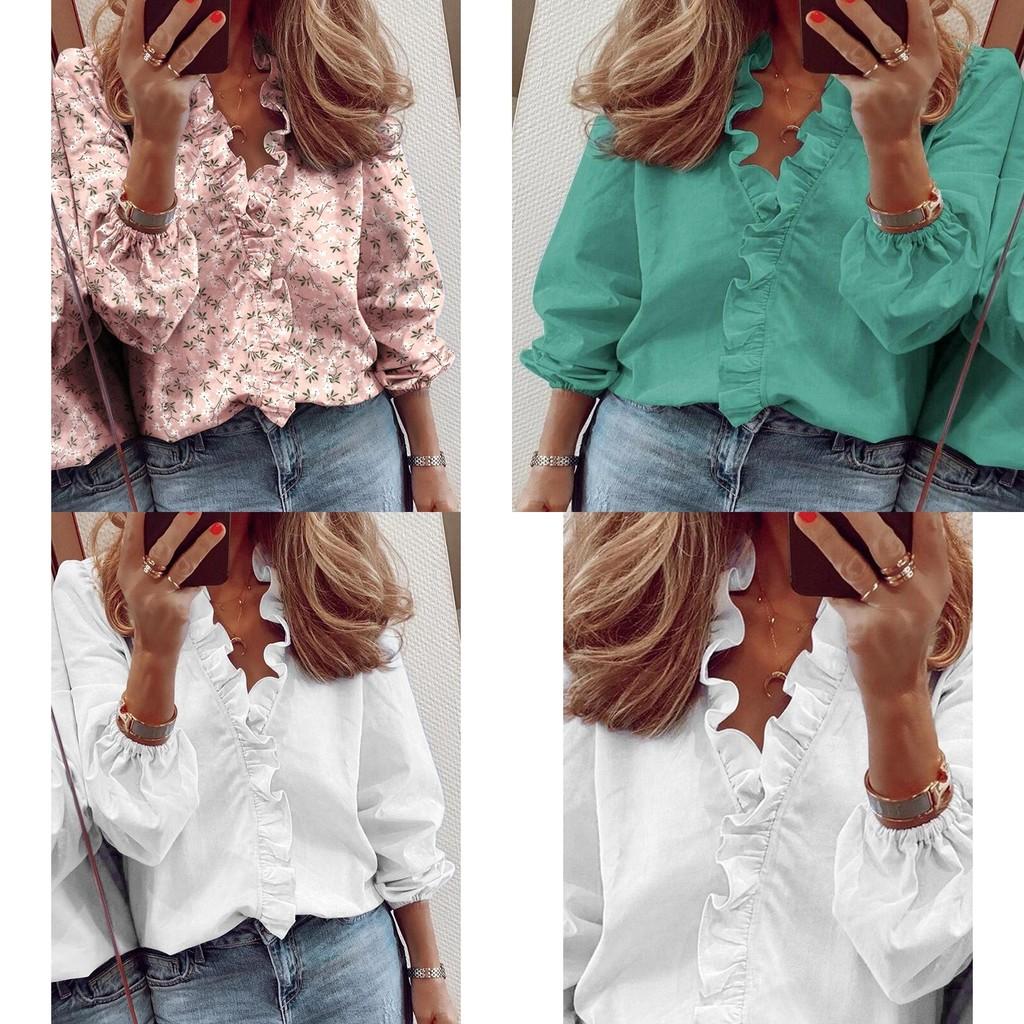 Elegant Womens Long Sleeve Shirts Blouse With Ruffle V Neck And Plus Size Options