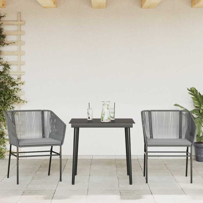 VidaXL Garden Dining Set Cushions 3 Pcs Grey Poly Rattan Glass 3334527