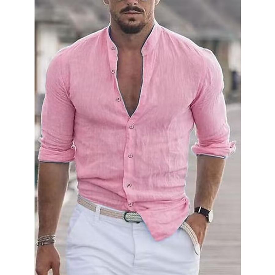 Men's Summer Autumn White Shirt Man Long Sleeve Cotton Linen Shirt Solid Blue Green Tops Clothing