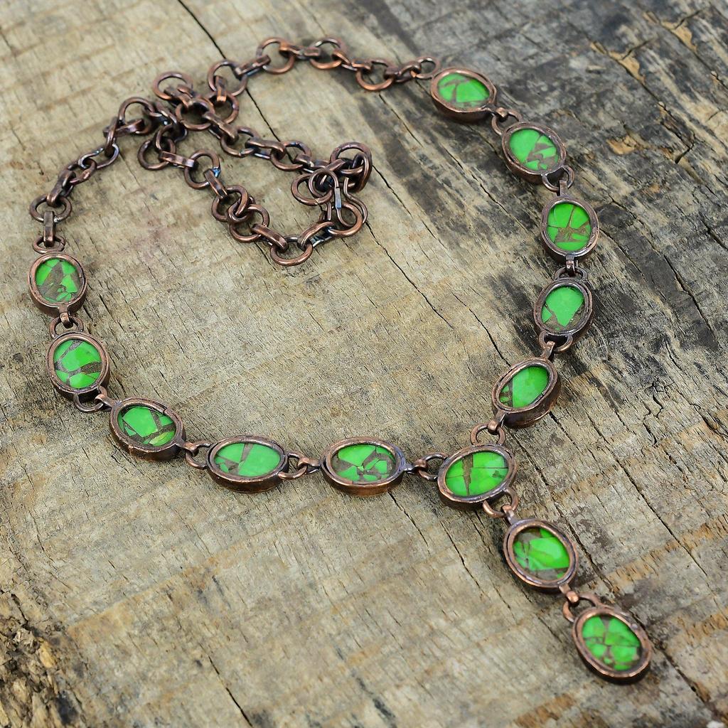 Copper green turquoise necklace electroformed copper necklace adjustable chain necklace copper handmade jewelry gemstone necklace for gifts