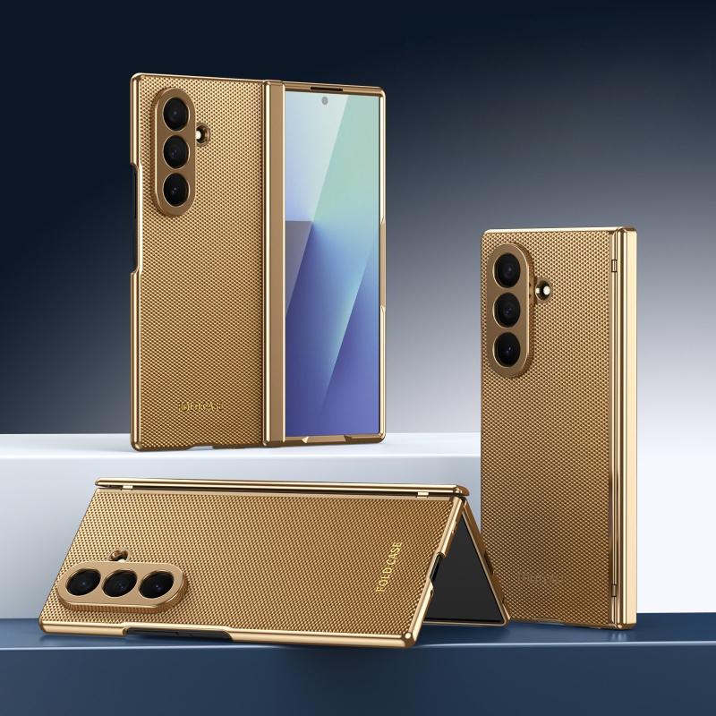 Business Electroplated Frame Leather Case For Samsung Galaxy Z Fold 8 Ultra 7 6 5 4 3 8 Wide With Glass Screen Protective Cover