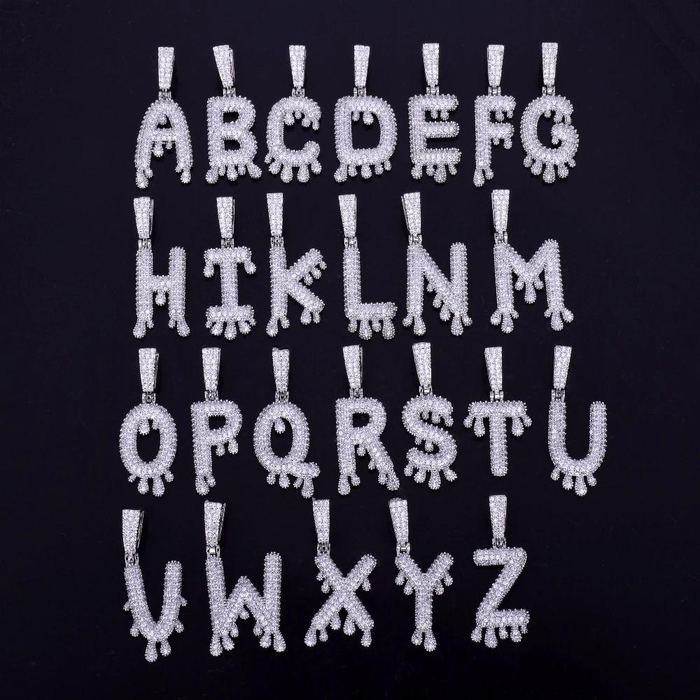 Gold silver rose gold HipHop Zircon Water Drops Alphabet Number 26 letter pendant Necklaces Charms For Men Women $ серебряный