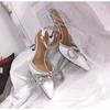 Fashion Crystal Stiletto Sandals Summer New Pointy Head Shallow Mouth Riveted Butterfly Knot Line Strap Non-slip High Heels