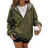 Damen Leopard Print Reißverschluss Hoodie Langarm Fleecegefüttert Lässige Sweatshirtjacke