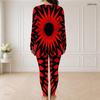 Women Plus Size Front Zip Long Sleeve Printed Long Top And Fitted Pants Two Piece Set