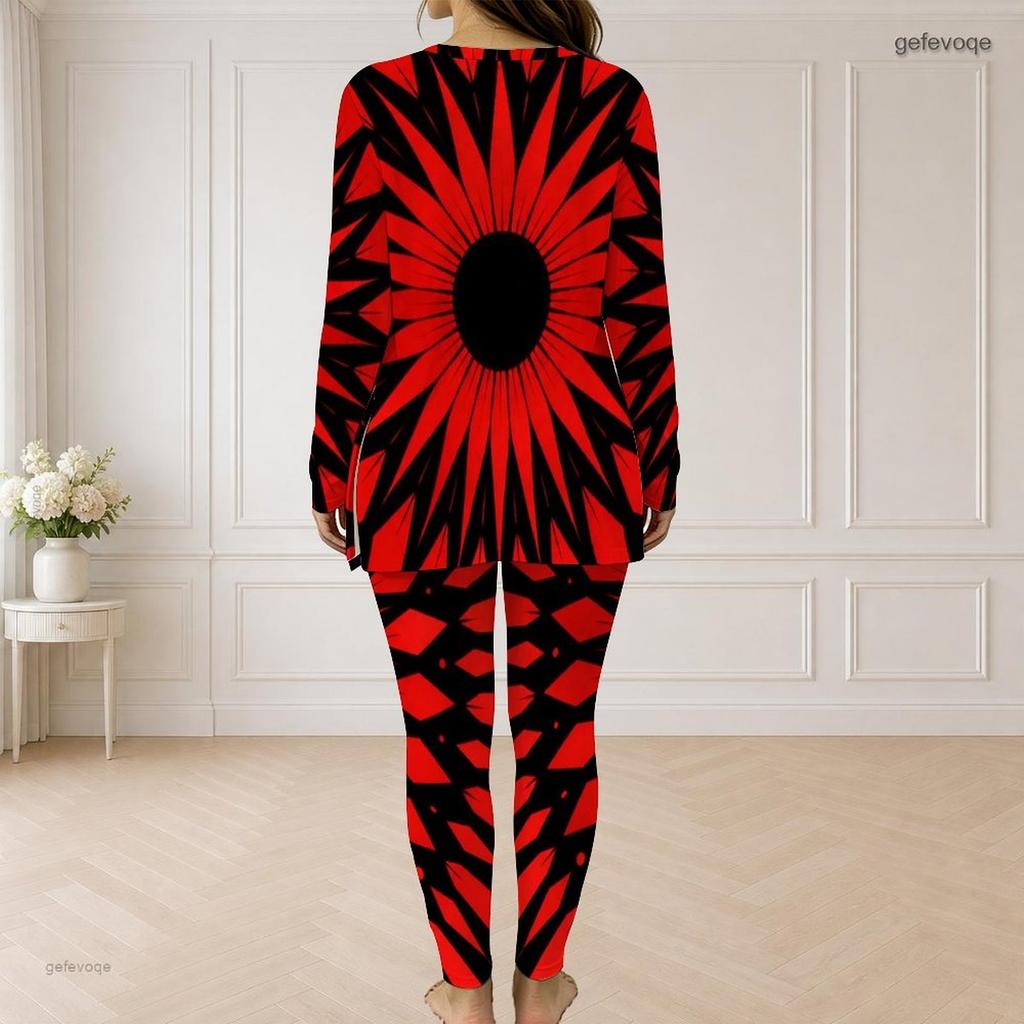 Women Plus Size Front Zip Long Sleeve Printed Long Top And Fitted Pants Two Piece Set