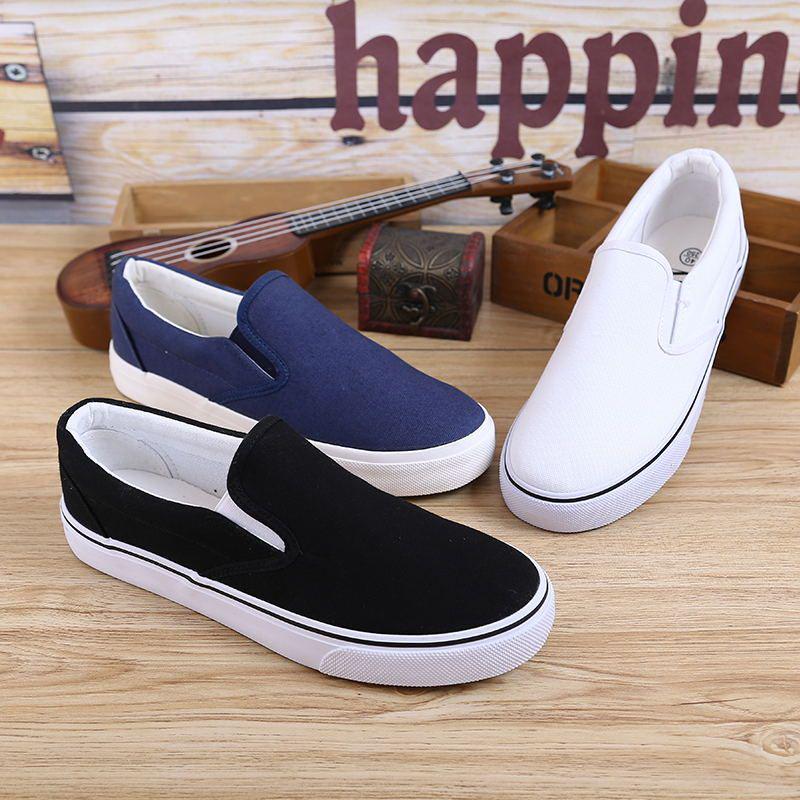 Renier Men's Black & White Slip-On Canvas Loafers - Breathable Spring/Summer Korean Style Work Shoes