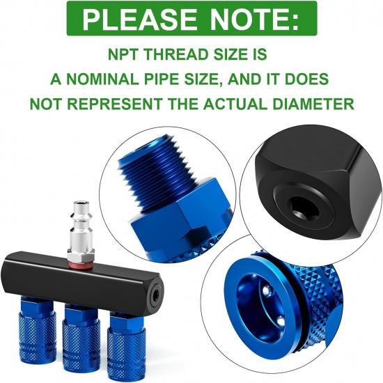 TAISHER 3-Way Straight Air Manifold 4 Ports Aluminum Industrial Pneumatic Air Compressor Quick Connect Socket In Line Type Air Hose Splitter with 3