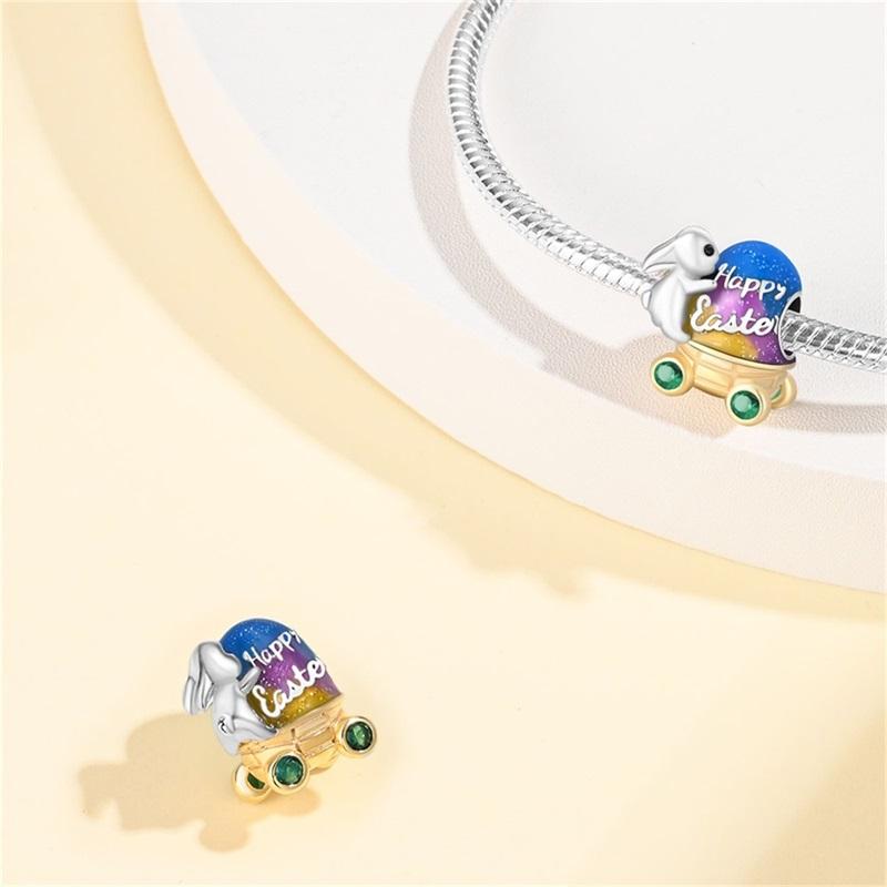 Copper Blue Star Easter Colorful Egg Charms Beads Fit Original Bracelets For Women Jewelry Party Diy Fine Gifts Accessories