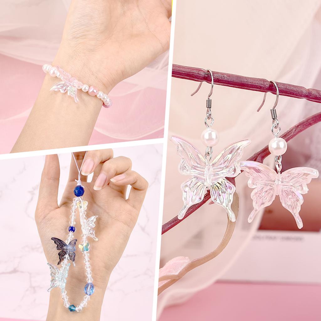 20pcs AB Double Color Butterfly Accessories DIY For Women Sweet Hair Ornament Rainbow Headwear Necklace Bracelet Jewelry Making