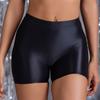Pantaloncini sportivi attillati da donna, sexy, di media lunghezza, effetto lucido
