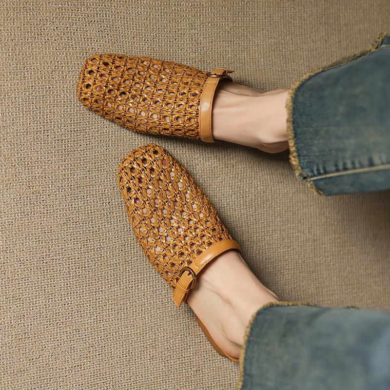 

Тканая дышащая сумка для обуви с полыми отверстиями, крутые тапочки, женские новые летние женские туфли, повседневная сетчатая полуторцовая обувь 40 коричневый