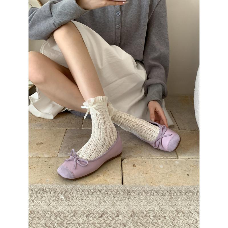 Nei Zeng~ Bow Light Mouth Single Shoes Women's Spring and Autumn Gentle Pink Soft-soled Ballet Shoes