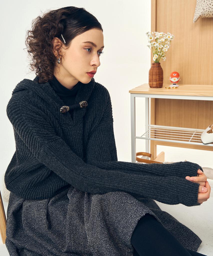 Pelimela Fastener Point Hoodie Knit (Charcoal)