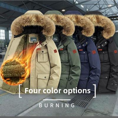 Manteau chaud d'hiver mi-long à capuche doublé polaire pour homme, manteau épais décontracté pour jeunes à poches multiples