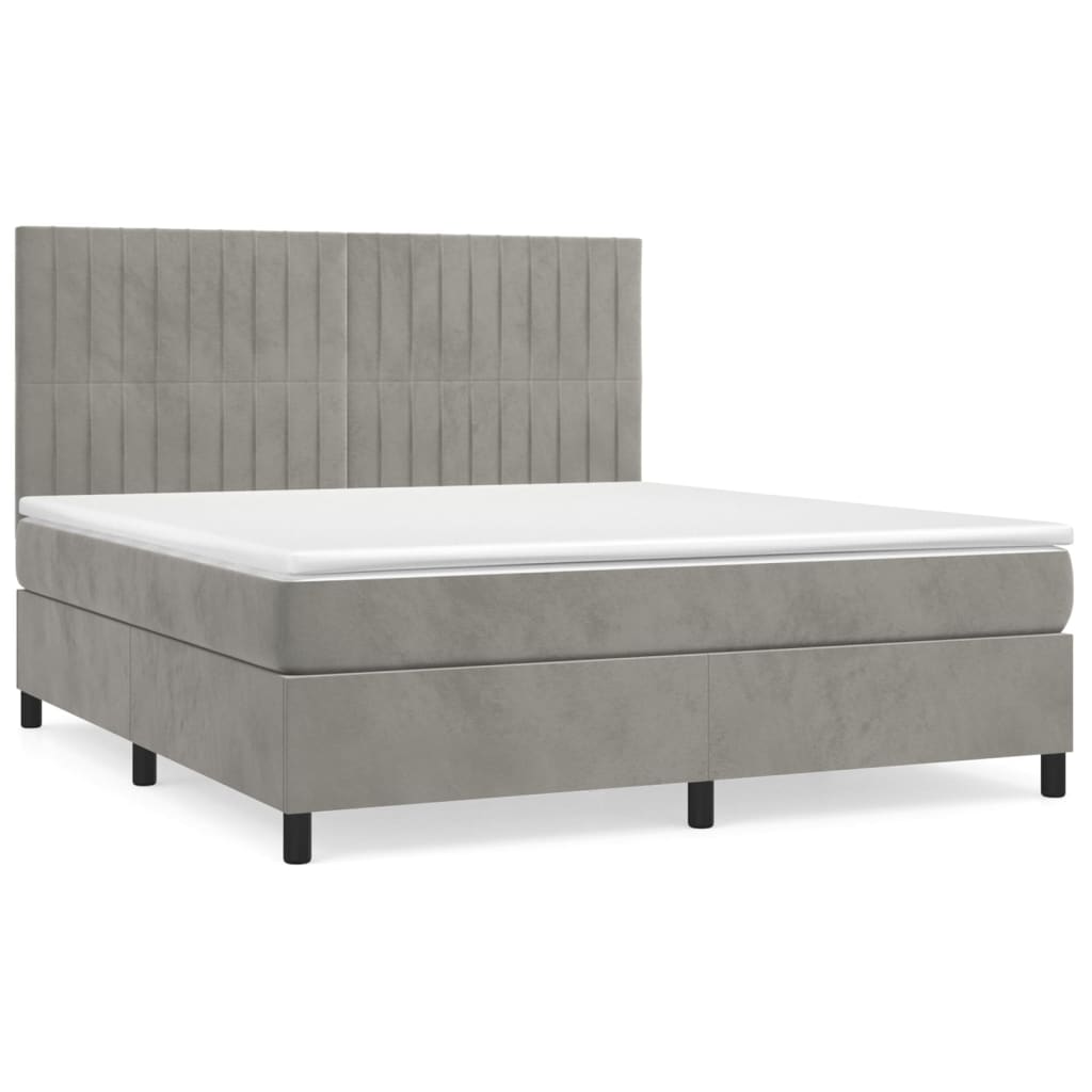 Box Spring Bed with Mattress Light Grey 160 x 200 cm Velvet