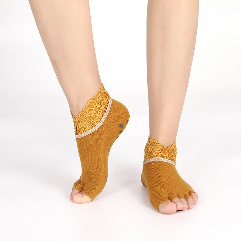 Fashion Lace Trimmed Cotton Yoga Socks Women'S Professional Non-Slip Socks Dance Sports One Piece