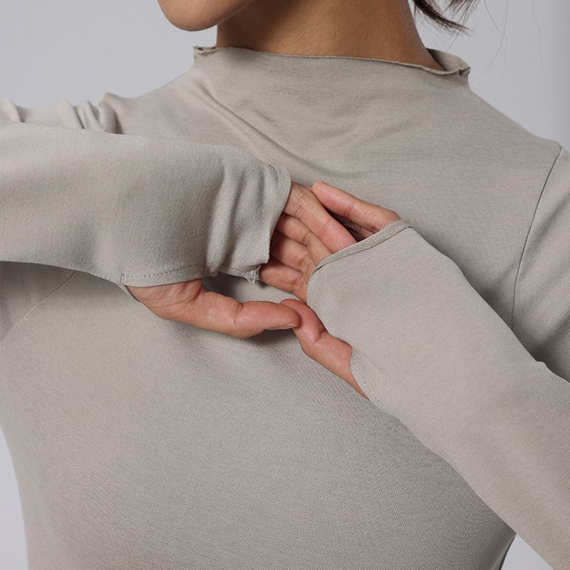 Small Turtleneck Yoga Clothes Women's Long-Sleeved Tight Spring and Autumn Workout Clothes Running Bottoming Shirt Tops Sports Long Sleeves T-shirt