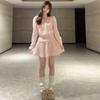 2026 Pink Knit Dress Set: Elegant Waist-Cinched Sweater & Short Skirt for Autumn/Winter