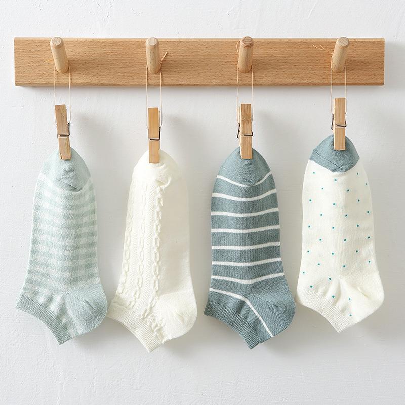Spring Socks for Women Short Socks Low Waist Shallow Mouth Women's Socks Breathable and Sweat Absorbing Striped Collegiate Style Women's Boat Socks