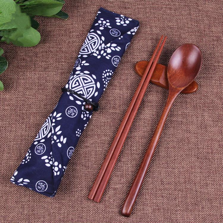 

Creative Wooden Chopsticks & Spoon Set: Dishwasher-Safe Japanese Travel Tableware with Logo Large Painted Chopsticks and Spoon