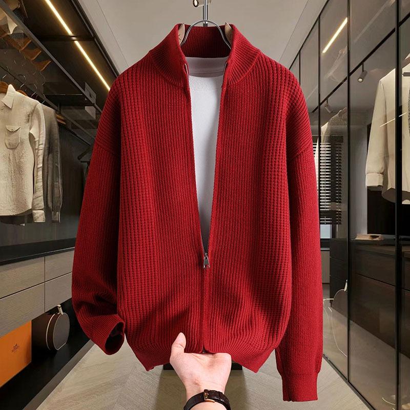 Vielseitige einfarbige Strickjacke mit Reißverschluss Herrenpullover Herbst und Winter Slim Pulloverjacke Stehkragen Top