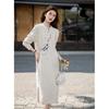 Mokana Women's Chinese Style Embroidered Long Sleeve Midi Dress