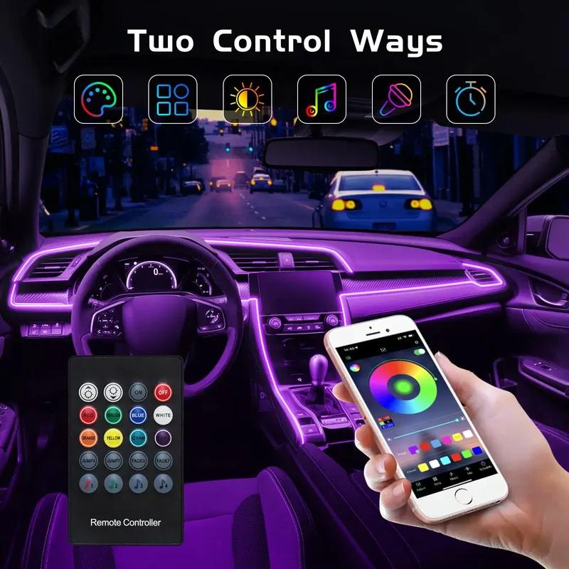 Neon bil LED interiørlys RGB Ambient Light Fiberoptisk sett med APP Trådløs kontroll LED Auto Atmosphere Dekorativ Lampe