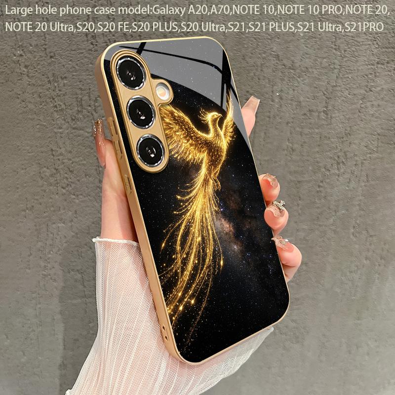 2D Phoenix Pattern Flowing Light Phone Case for Samsung Galaxy S26 S25 S24 S23 S22 S21 S20 A56 A55 Golden Glass Protective Cover