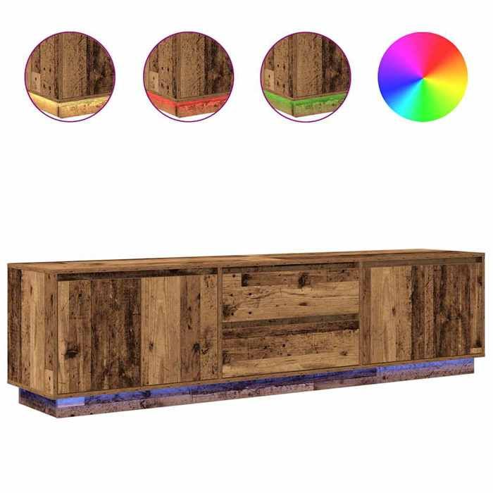 VidaXL Meuble TV avec éclairage LED vieux bois 193,5x41x50 cm, support TV, meuble télé, meuble multimédia, banc TV, meuble 3328442